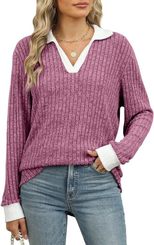 Womens Long Sleeve Shirts Fashion Fall Tops Blouses Sweater Dressy Business Casual Outfits