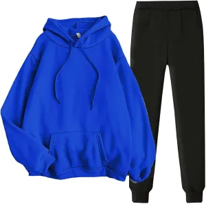 Womens Oversized 2 Piece Sweatsuit Outdoor Sports Jogging Trendy Tracksuit Sets Solid Color Cozy Lounge Sportwear Set