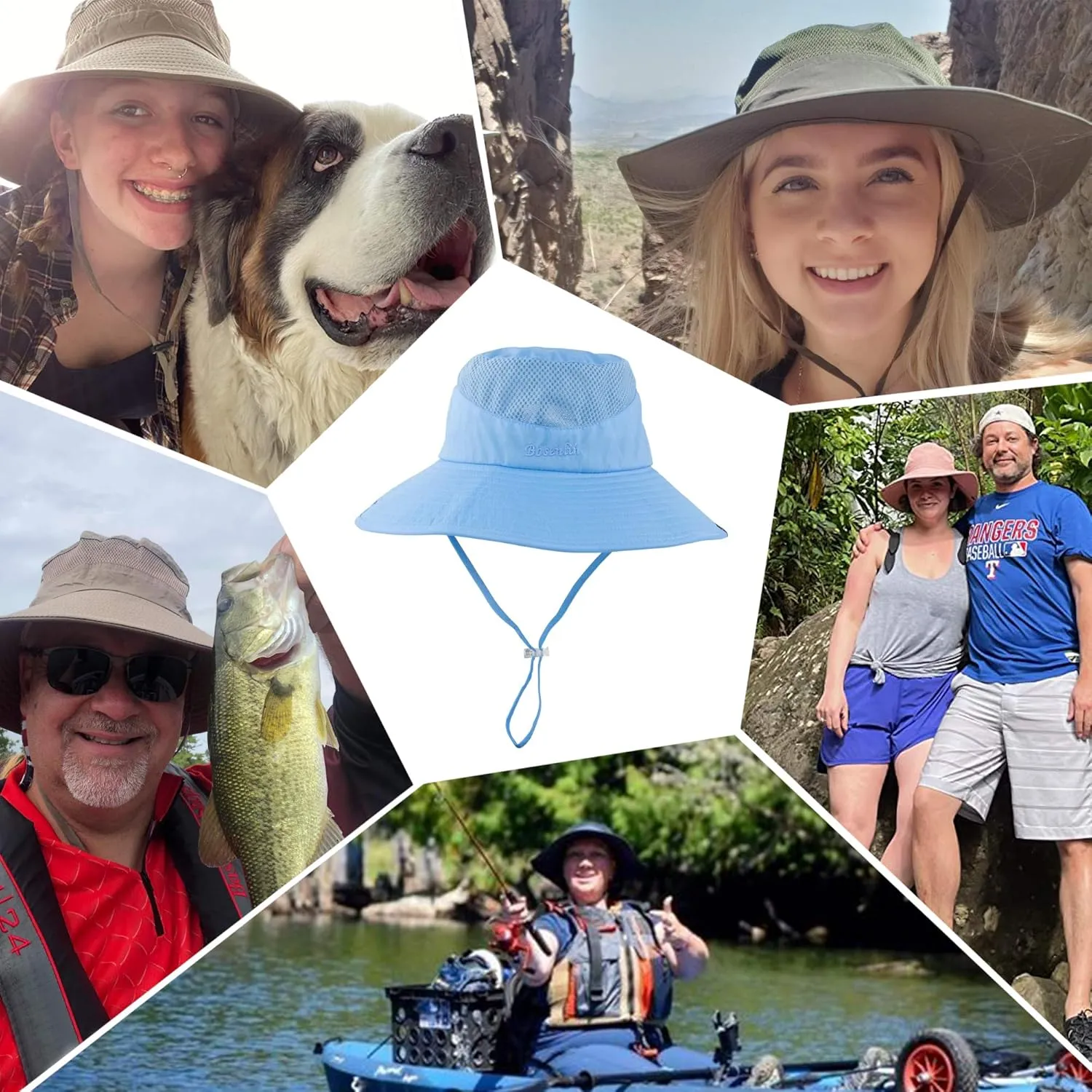 Womens Ponytail Sun Hat Summer Wide Brim Outdoor UV Protection Mesh Bucket Cap for Beach Fishing Gardening