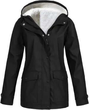 Womens Sherpa Lined Anoraks Jackets Waterproof Lightweight Warm Windbreaker Casual Outdoor Hiking Travel Trench Coats