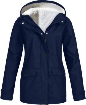 Womens Sherpa Lined Anoraks Jackets Waterproof Lightweight Warm Windbreaker Casual Outdoor Hiking Travel Trench Coats