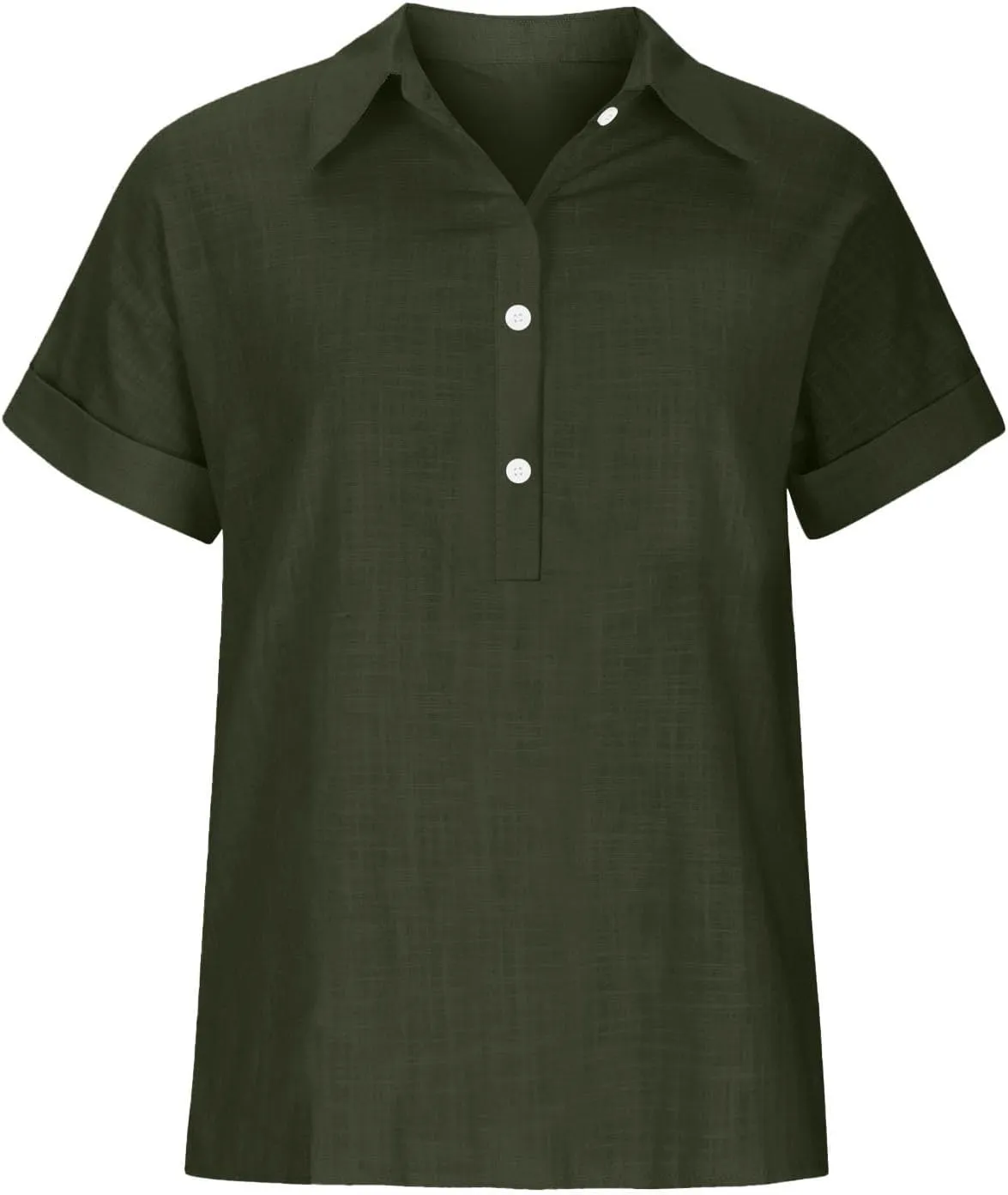 Womens Short Sleeve Button Down Linen Shirt Summer Trendy Solid Stand Collar Blouses Going Out Sports Casual T-Shirts