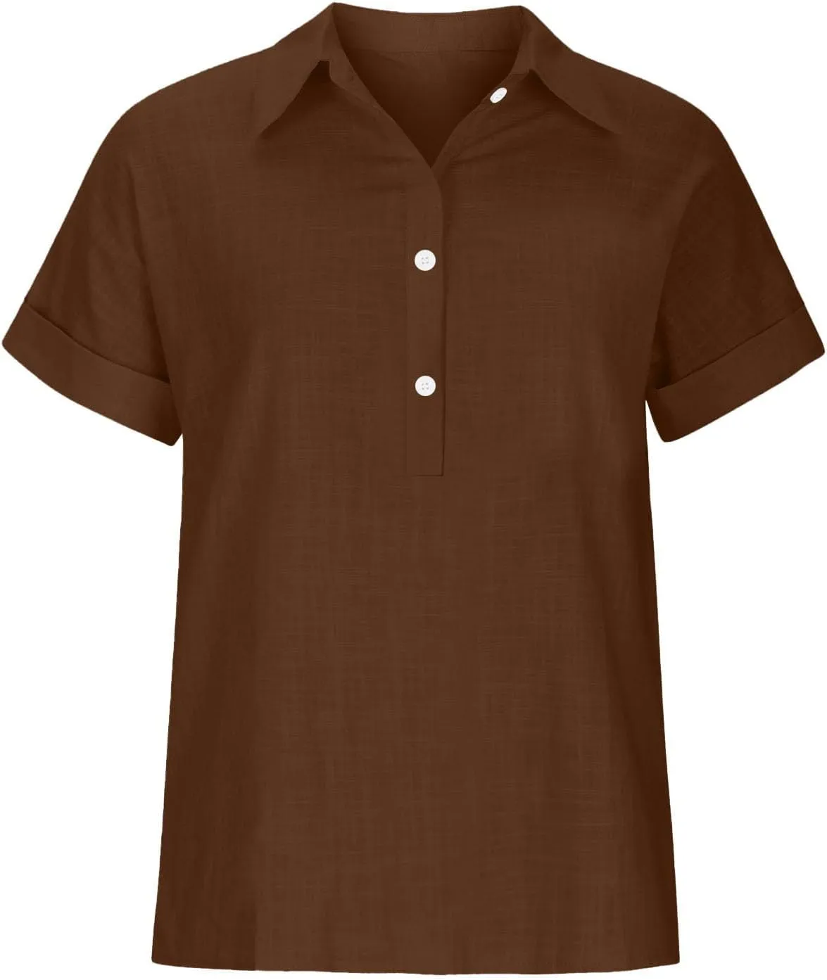 Womens Short Sleeve Button Down Linen Shirt Summer Trendy Solid Stand Collar Blouses Going Out Sports Casual T-Shirts