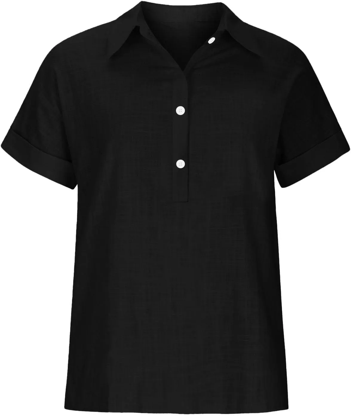 Womens Short Sleeve Button Down Linen Shirt Summer Trendy Solid Stand Collar Blouses Going Out Sports Casual T-Shirts