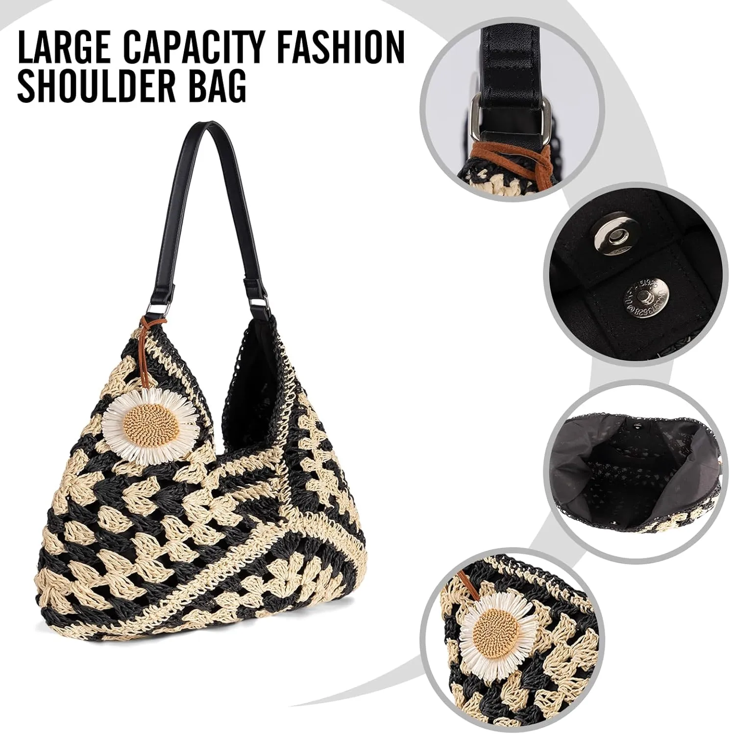 Women's Straw Beach Bag: Vintage Hobo Shoulder Tote - 2025 Woven Handmade Summer Bag for Travel & Vacation