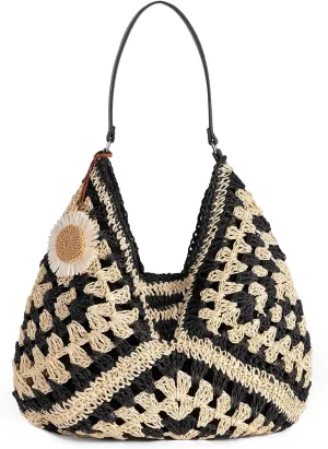 Women's Straw Beach Bag: Vintage Hobo Shoulder Tote - 2025 Woven Handmade Summer Bag for Travel & Vacation