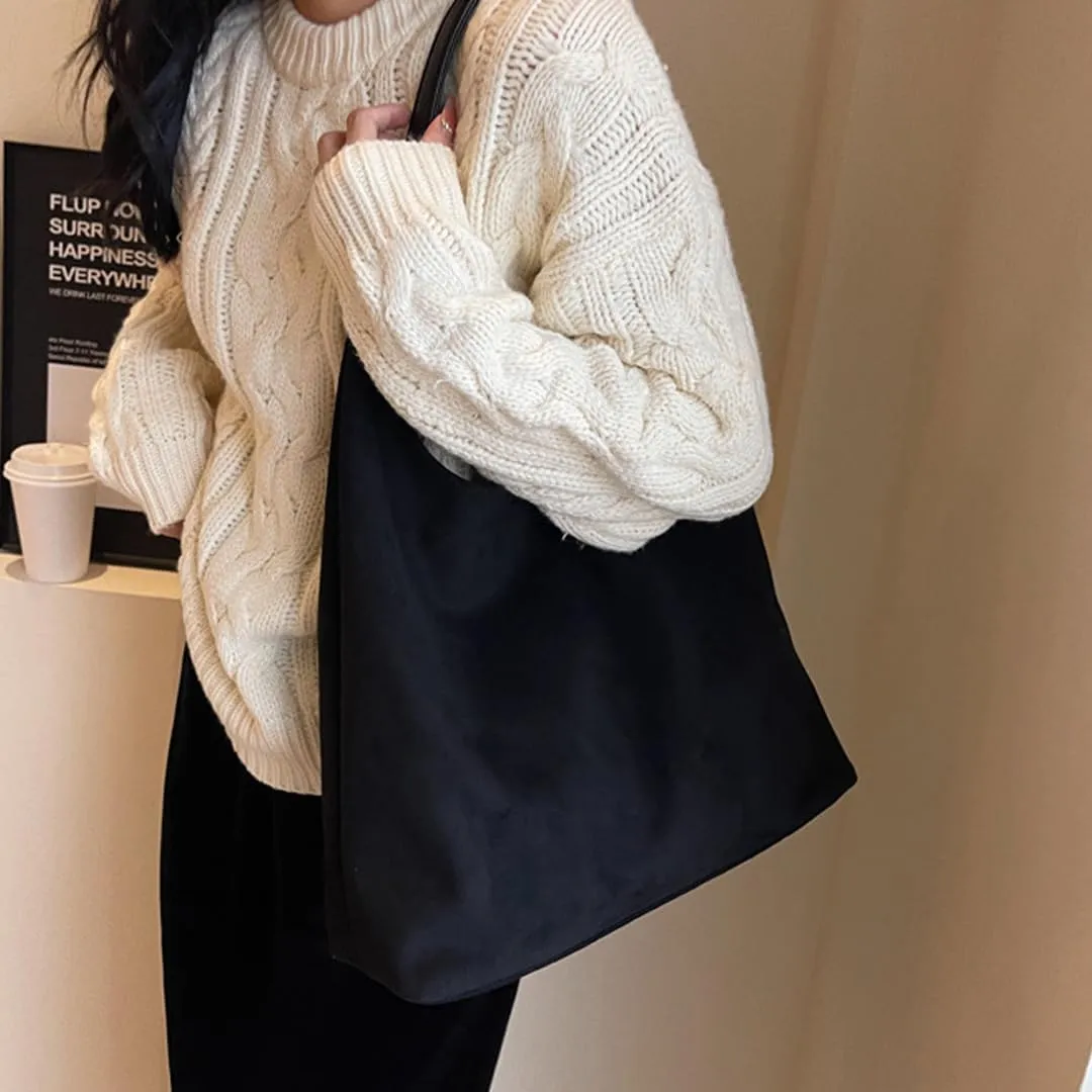 Women's Suede Tote Bag Retro Slouchy Bags Large Shoulder Tote Bag Suede Hobo Shoulder Bag for Travel College Work