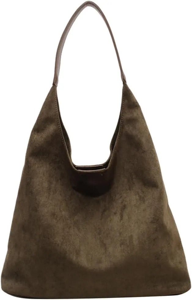 Women's Suede Tote Bag Retro Slouchy Bags Large Shoulder Tote Bag Suede Hobo Shoulder Bag for Travel College Work