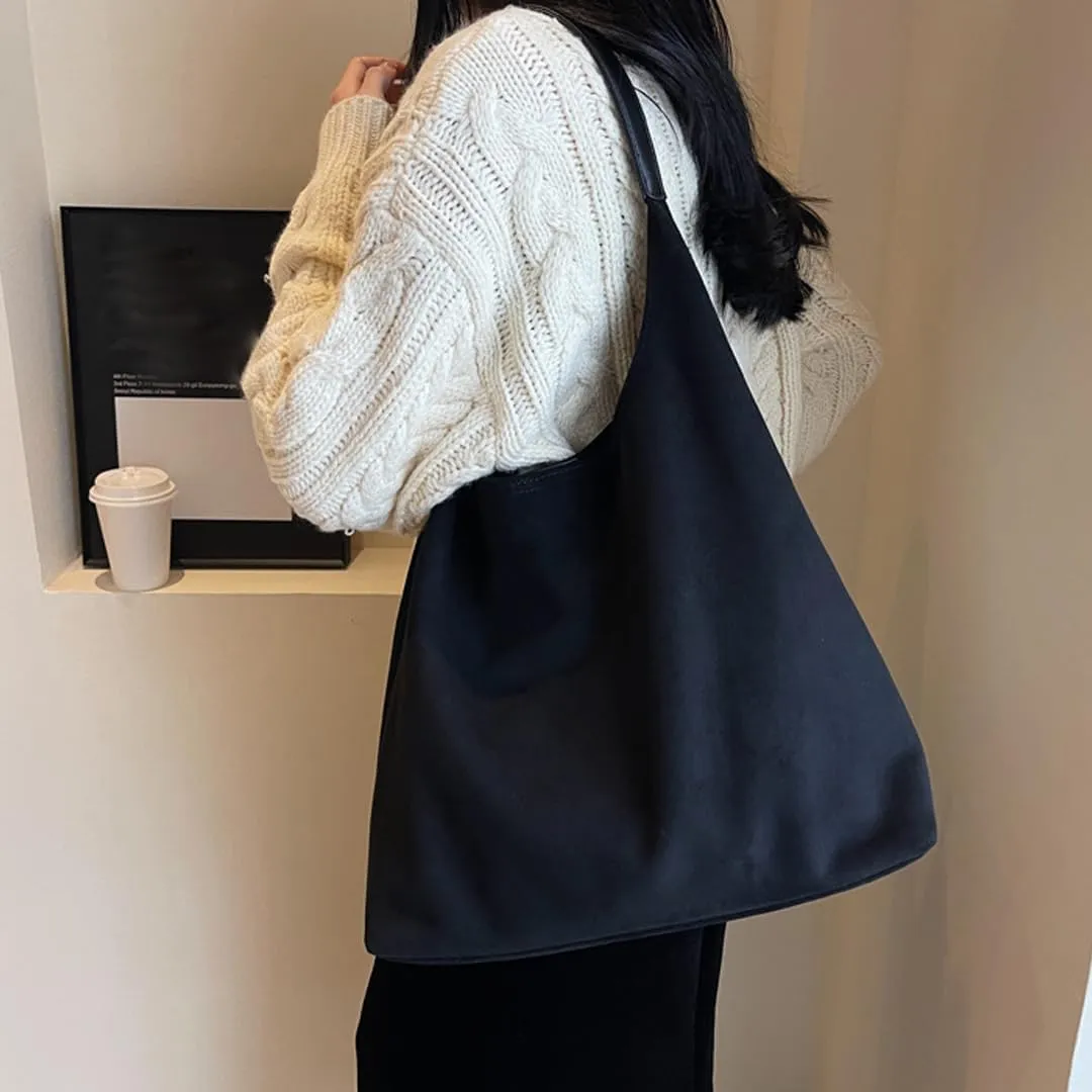 Women's Suede Tote Bag Retro Slouchy Bags Large Shoulder Tote Bag Suede Hobo Shoulder Bag for Travel College Work