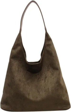 Women's Suede Tote Bag Retro Slouchy Bags Large Shoulder Tote Bag Suede Hobo Shoulder Bag for Travel College Work