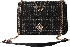 Women's Tweed Plaid Shoulder Bag Large Capacity Chain Crossbody Square Bags Evening, Ladies Woolen Handbag Clutch