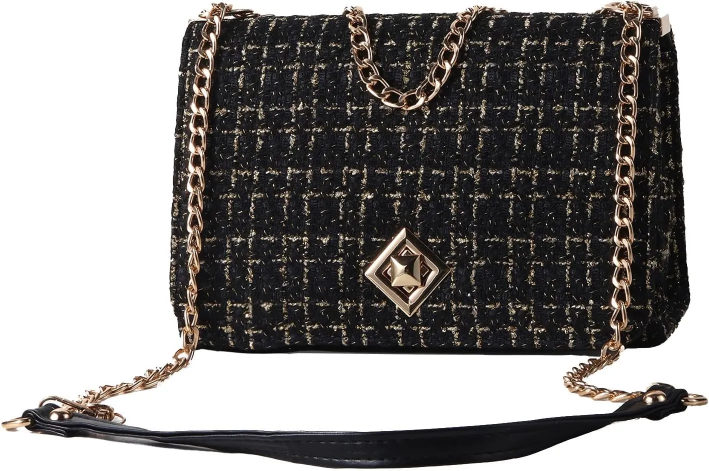 Women's Tweed Plaid Shoulder Bag Large Capacity Chain Crossbody Square Bags Evening, Ladies Woolen Handbag Clutch