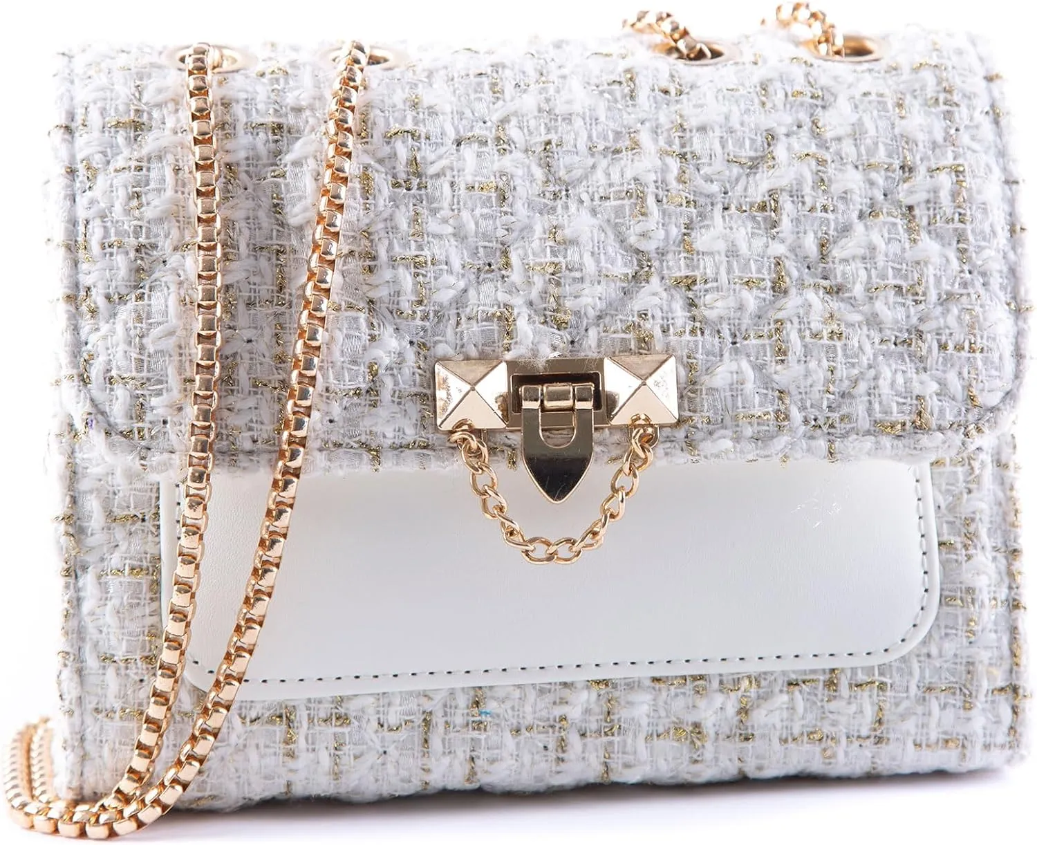 Women's Tweed Purses and Handbag PU Leather Woolen Chain Satchel Shoulder Bags Totes Crossbody Underarm Bag Clutch