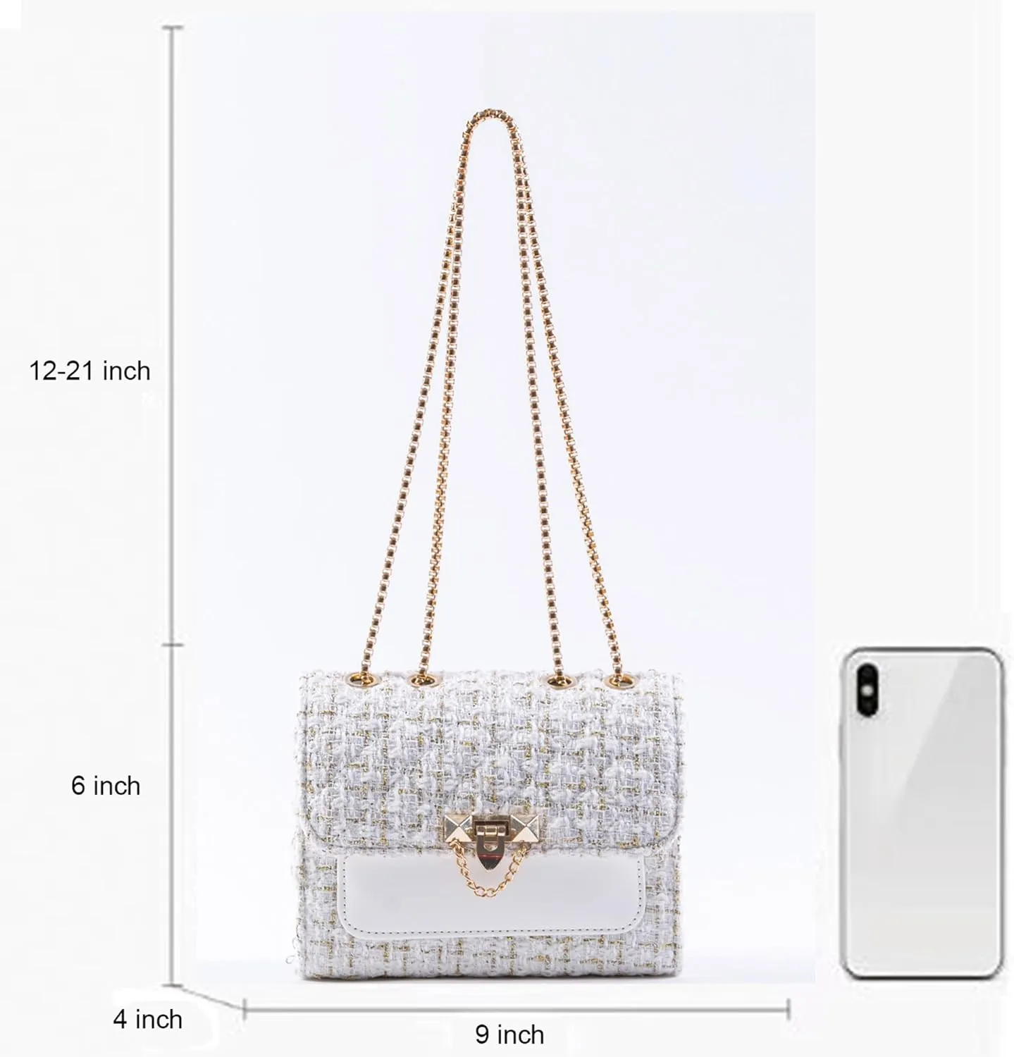 Women's Tweed Purses and Handbag PU Leather Woolen Chain Satchel Shoulder Bags Totes Crossbody Underarm Bag Clutch