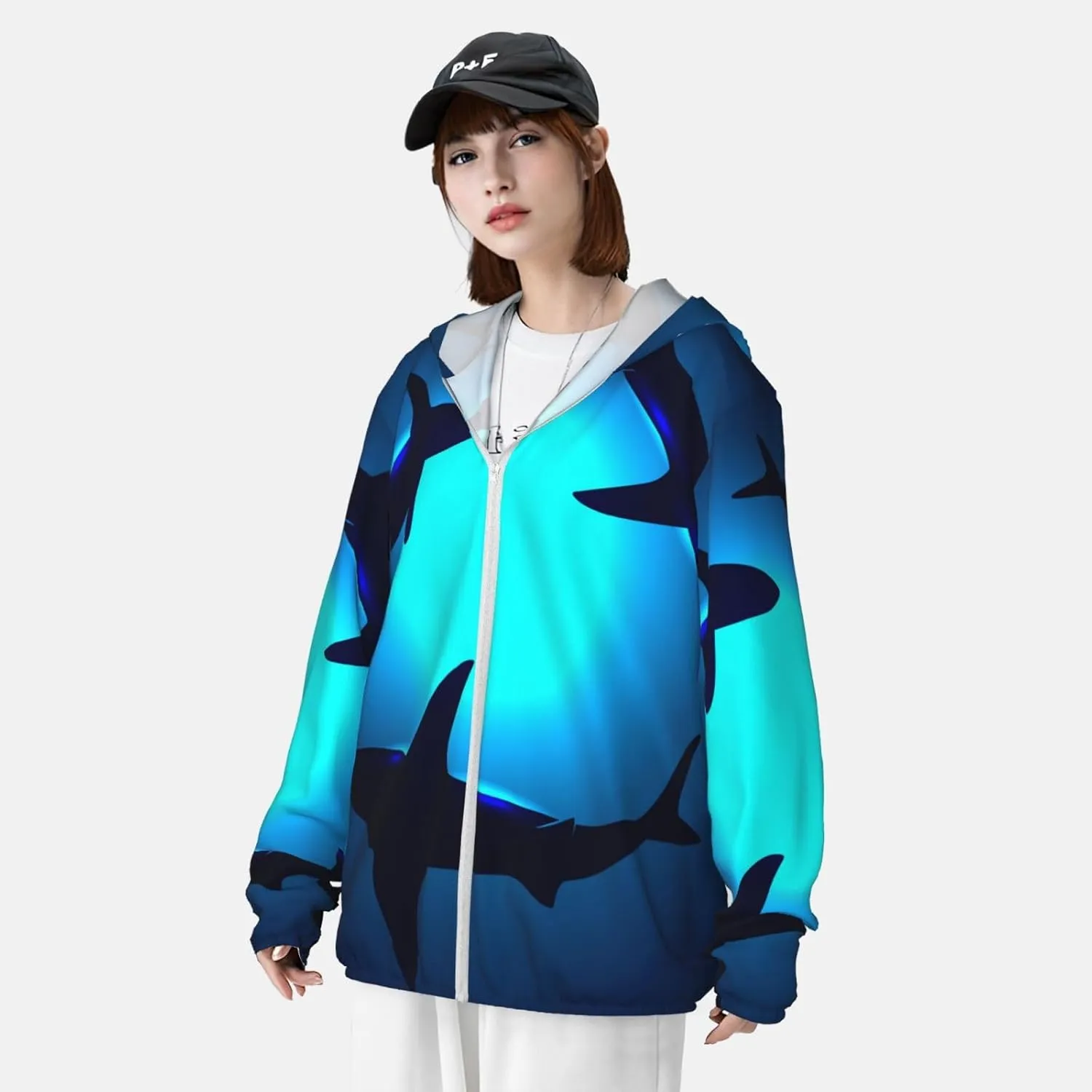 Women's UPF 50  Sun Protection Hooded Jacket Long Sleeve UV Shirts With Pockets Hiking Outdoor Performance