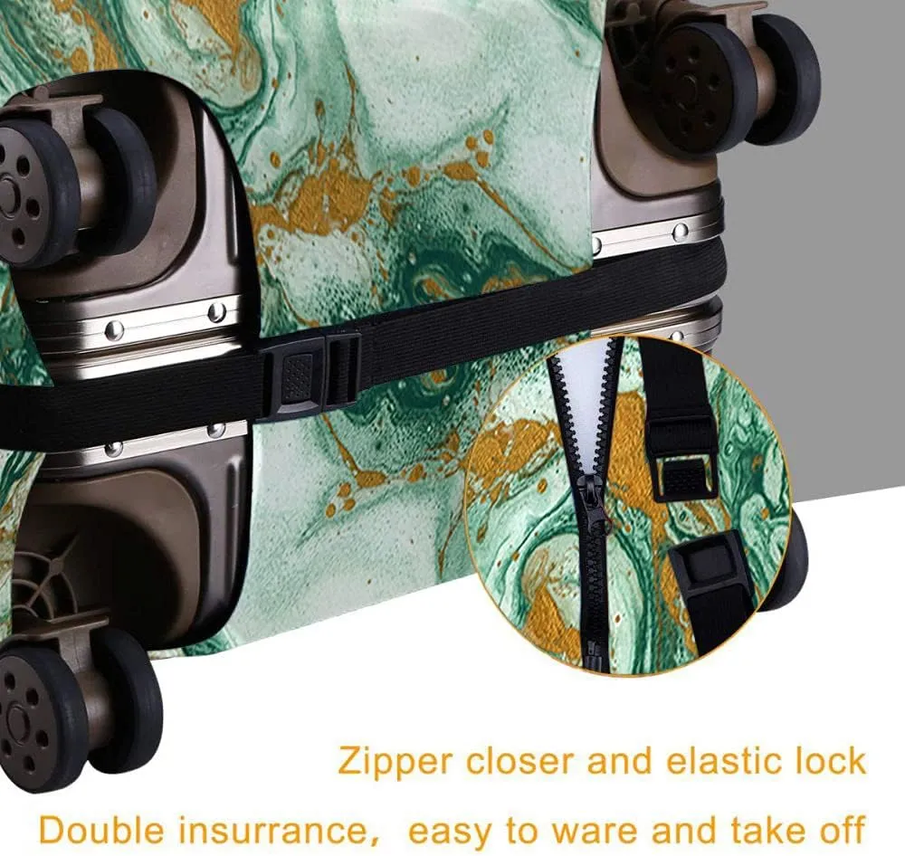WONDERTIFY Abstract Marble Texture Suitcase Cover Beautiful Mixed Acrylic Paints Travel Elastic Protective Washable Suitcase Protector Golden Dark Green Fits 25 To 28 Inch