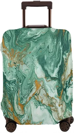 WONDERTIFY Abstract Marble Texture Suitcase Cover Beautiful Mixed Acrylic Paints Travel Elastic Protective Washable Suitcase Protector Golden Dark Green Fits 25 To 28 Inch