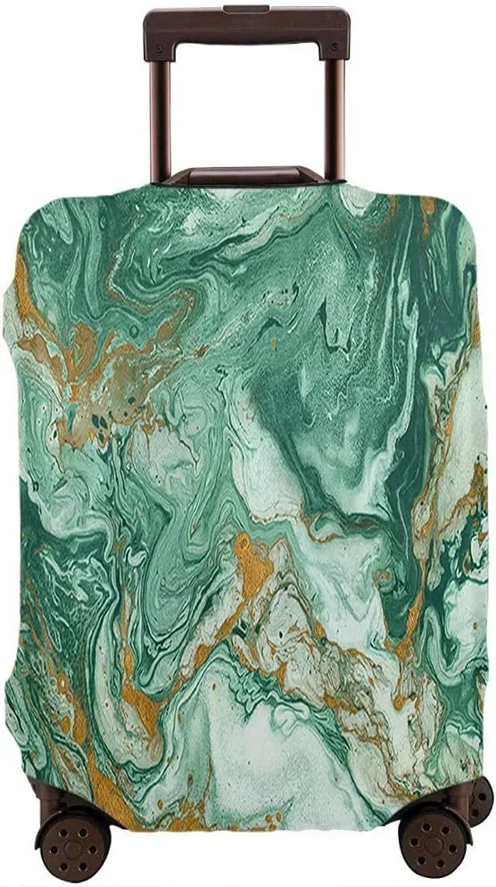WONDERTIFY Abstract Marble Texture Suitcase Cover Beautiful Mixed Acrylic Paints Travel Elastic Protective Washable Suitcase Protector Golden Dark Green Fits 25 To 28 Inch