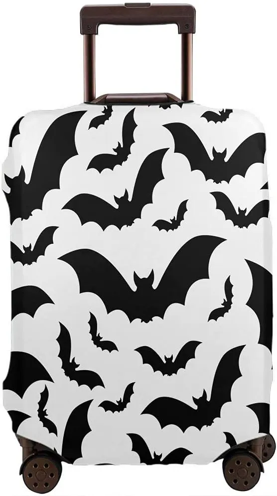 WONDERTIFY Bats Suitcase Cover Spooky Halloween Dark Dead Travel Elastic Protective Washable Suitcase Protector Black White Fits 25 To 28 Inch