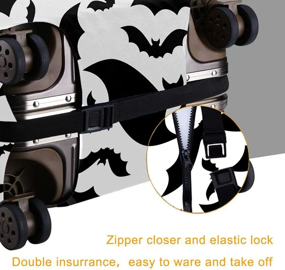 WONDERTIFY Bats Suitcase Cover Spooky Halloween Dark Dead Travel Elastic Protective Washable Suitcase Protector Black White Fits 25 To 28 Inch