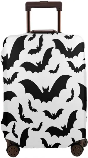 WONDERTIFY Bats Suitcase Cover Spooky Halloween Dark Dead Travel Elastic Protective Washable Suitcase Protector Black White Fits 25 To 28 Inch