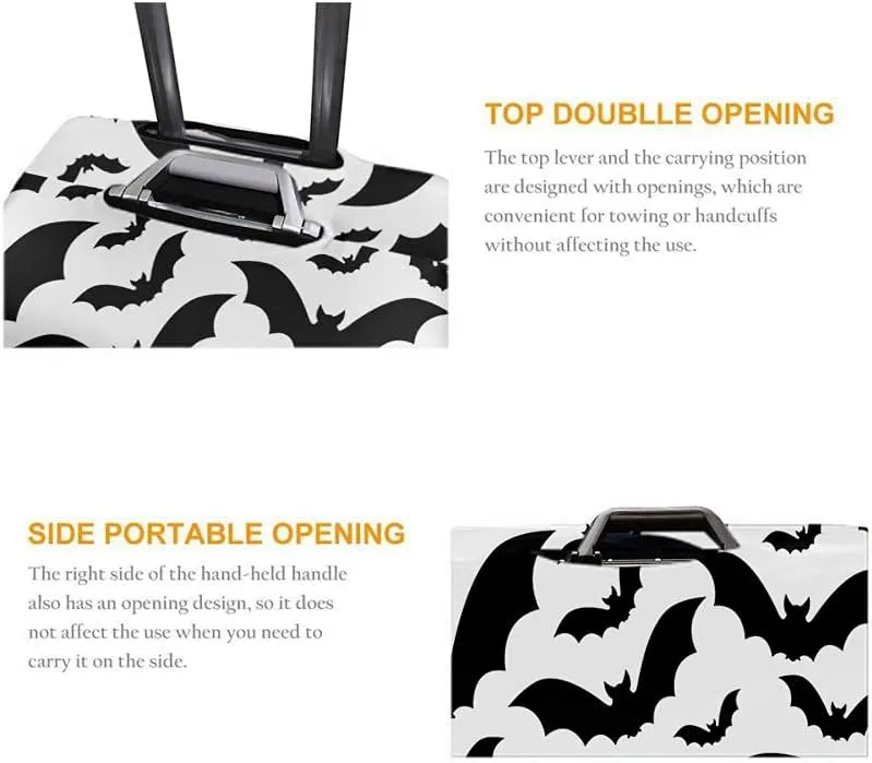 WONDERTIFY Bats Suitcase Cover Spooky Halloween Dark Dead Travel Elastic Protective Washable Suitcase Protector Black White Fits 25 To 28 Inch