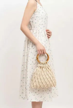 Wooden Bead Purses for Women Beaded Bamboo Handle Tote Purse Straw Bag Chic Hollow-out Handbag Beach Travel 2025