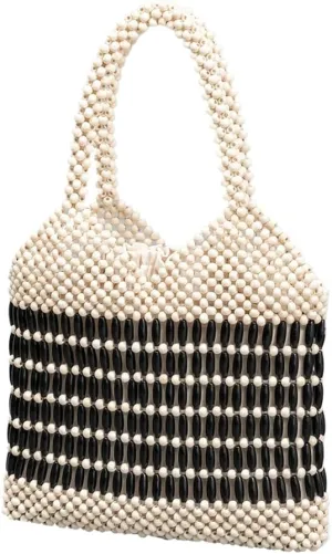 Wooden Bead Purses for Women Beaded Small Tote Purse Straw Purse Chic Hollow-out Handbag for Beach Summer Travel 2025