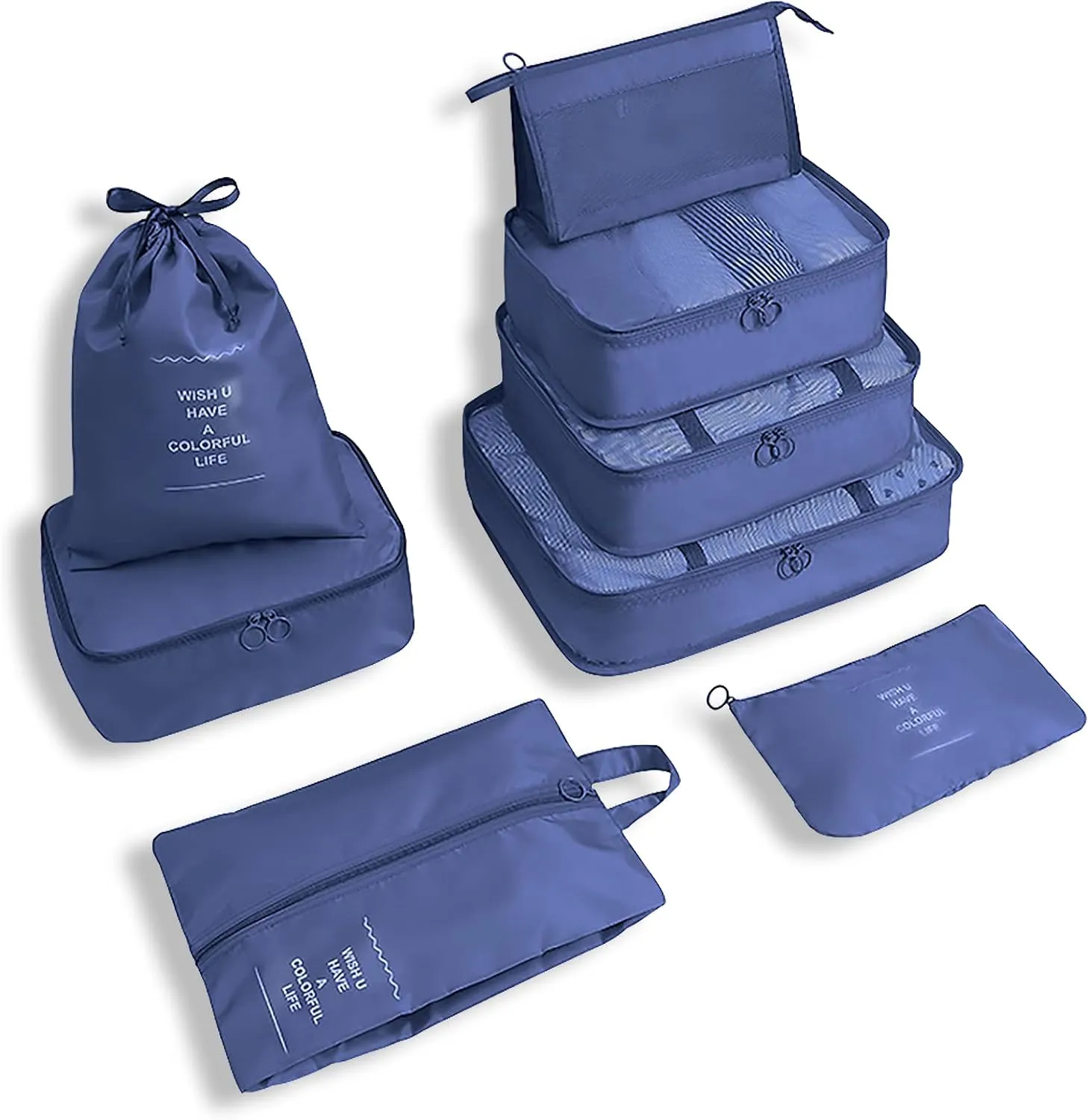 WOOMADA 8 Set Packing Cubes for Suitcases Travel Essentials Luggage Organizer for Travel Accessories Shoe Bag Tioletry Bag Laundry Bag(dark blue)
