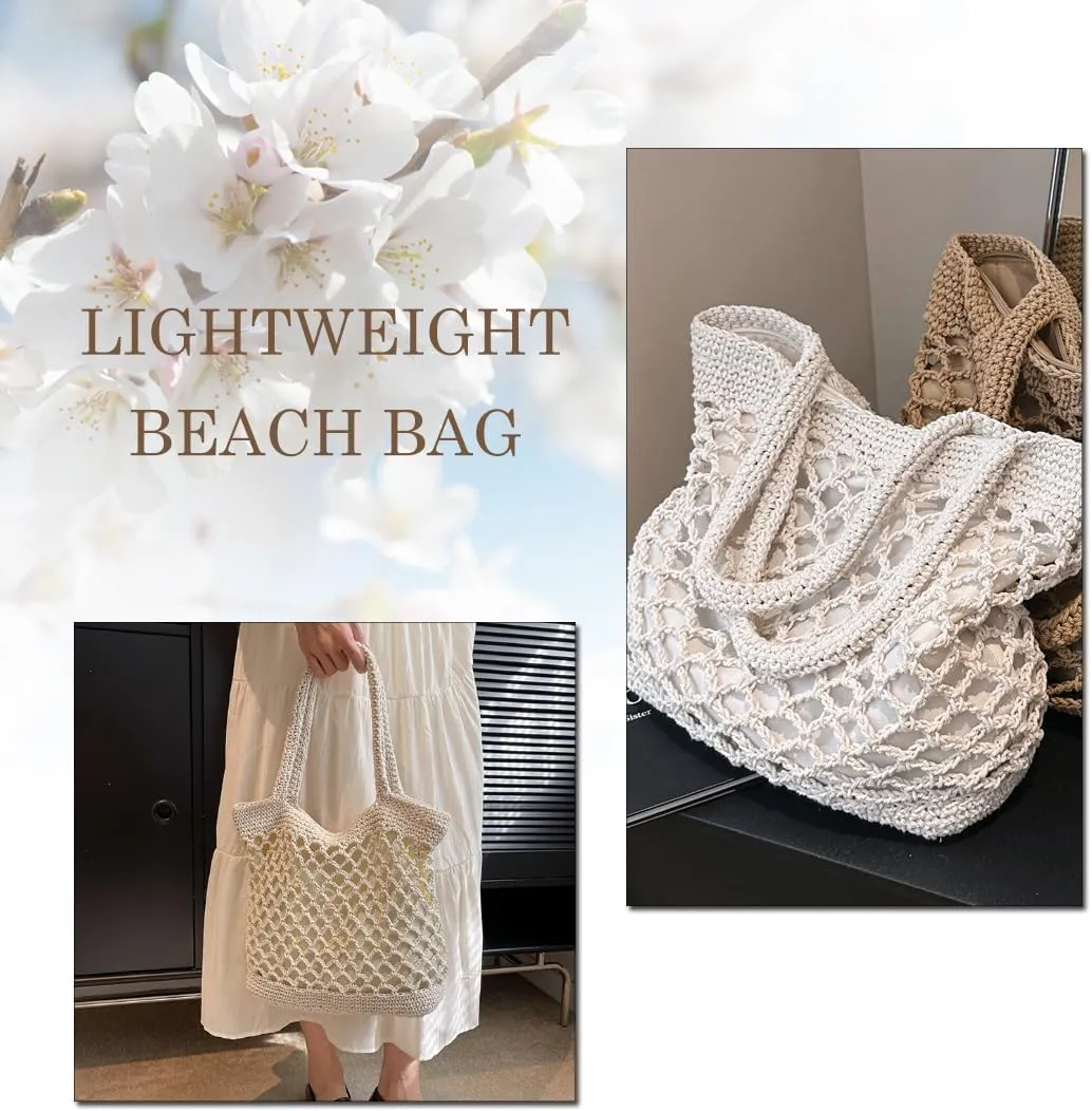 Woven Tote Bag for Women, Summer Beach Bag Large Crochet Shoulder Purse Handbag Boho Knit Bag for Summer Travel