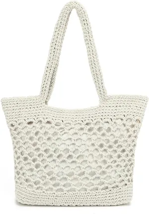Woven Tote Bag for Women, Summer Beach Bag Large Crochet Shoulder Purse Handbag Boho Knit Bag for Summer Travel