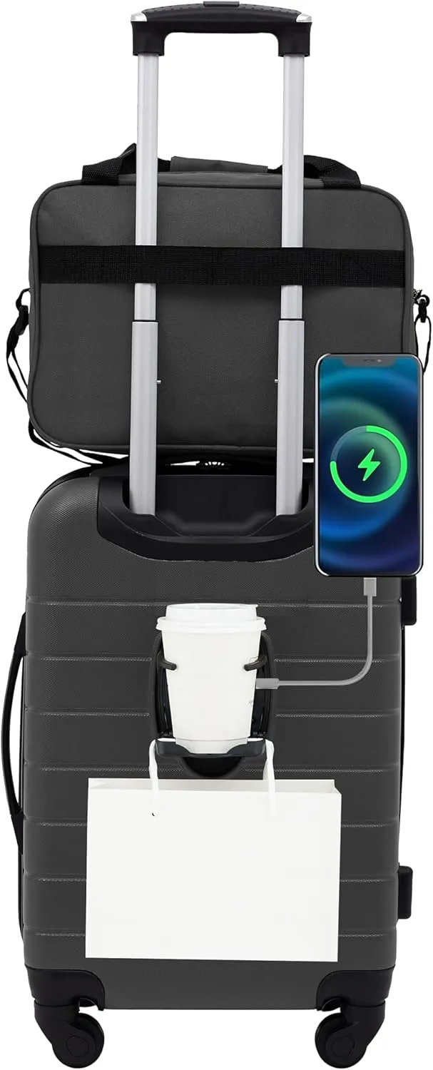 Wrangler Smart Luggage Cup Holder and USB Port, Dark Shadow, 2 Piece Set