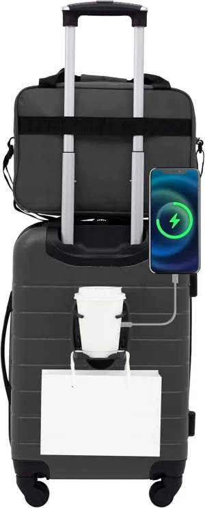 Wrangler Smart Luggage Cup Holder and USB Port, Dark Shadow, 2 Piece Set