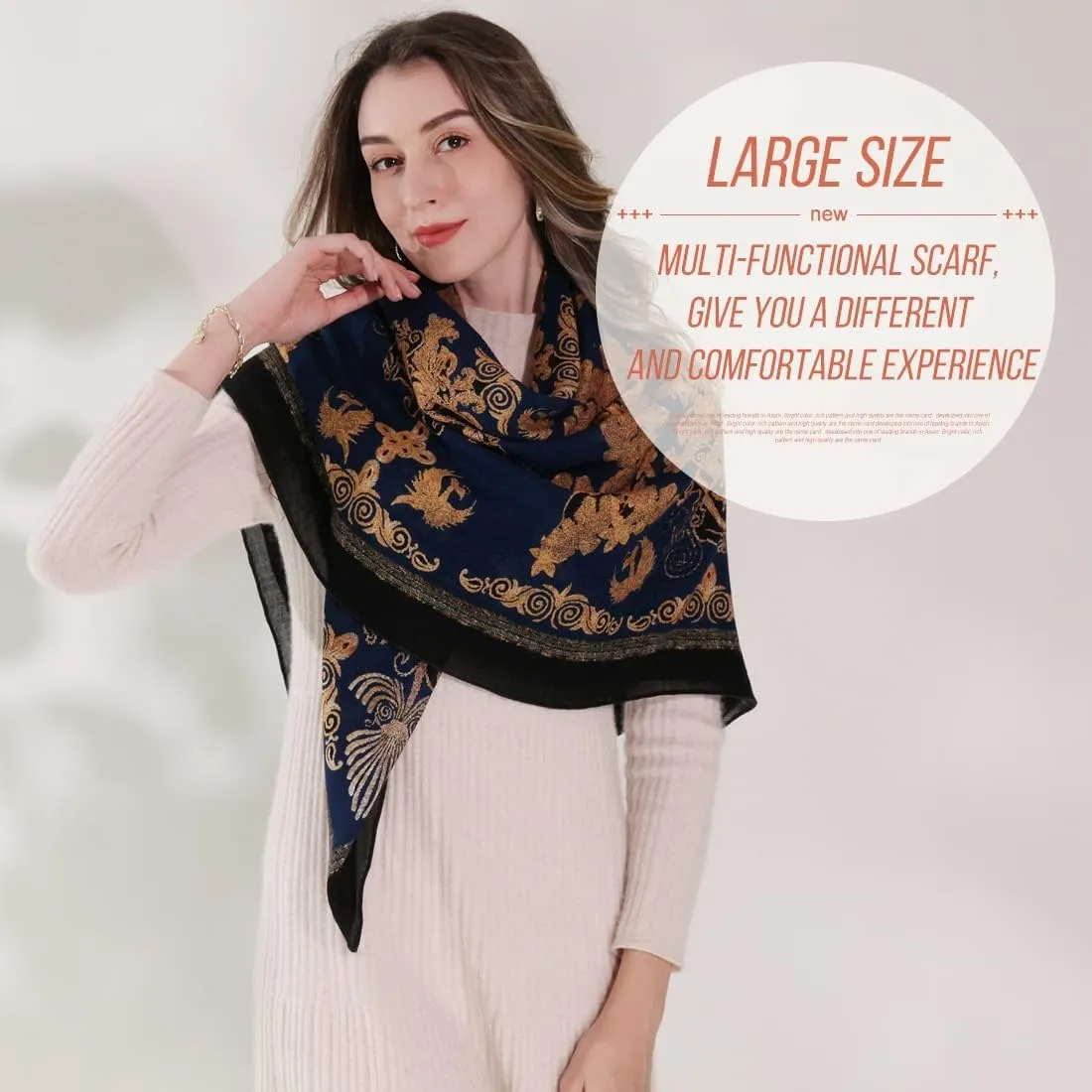 Xinmurffy 100% Wool Women's Travel Scarf Pashmina Shawls and Wraps Winter Warm Square Large Scarves