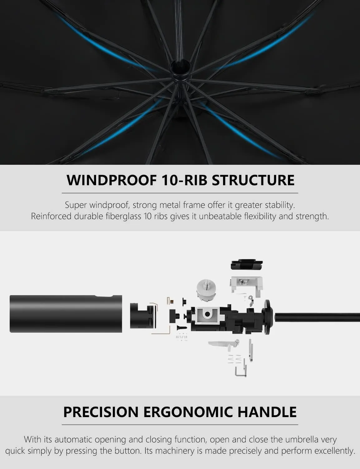 XIXVON Umbrella Pro | UPF 50  99% UV Protection, Reflective Safety Strip, Sturdy Windproof, Travel Portable, Automatic | Reverse Folding Umbrella