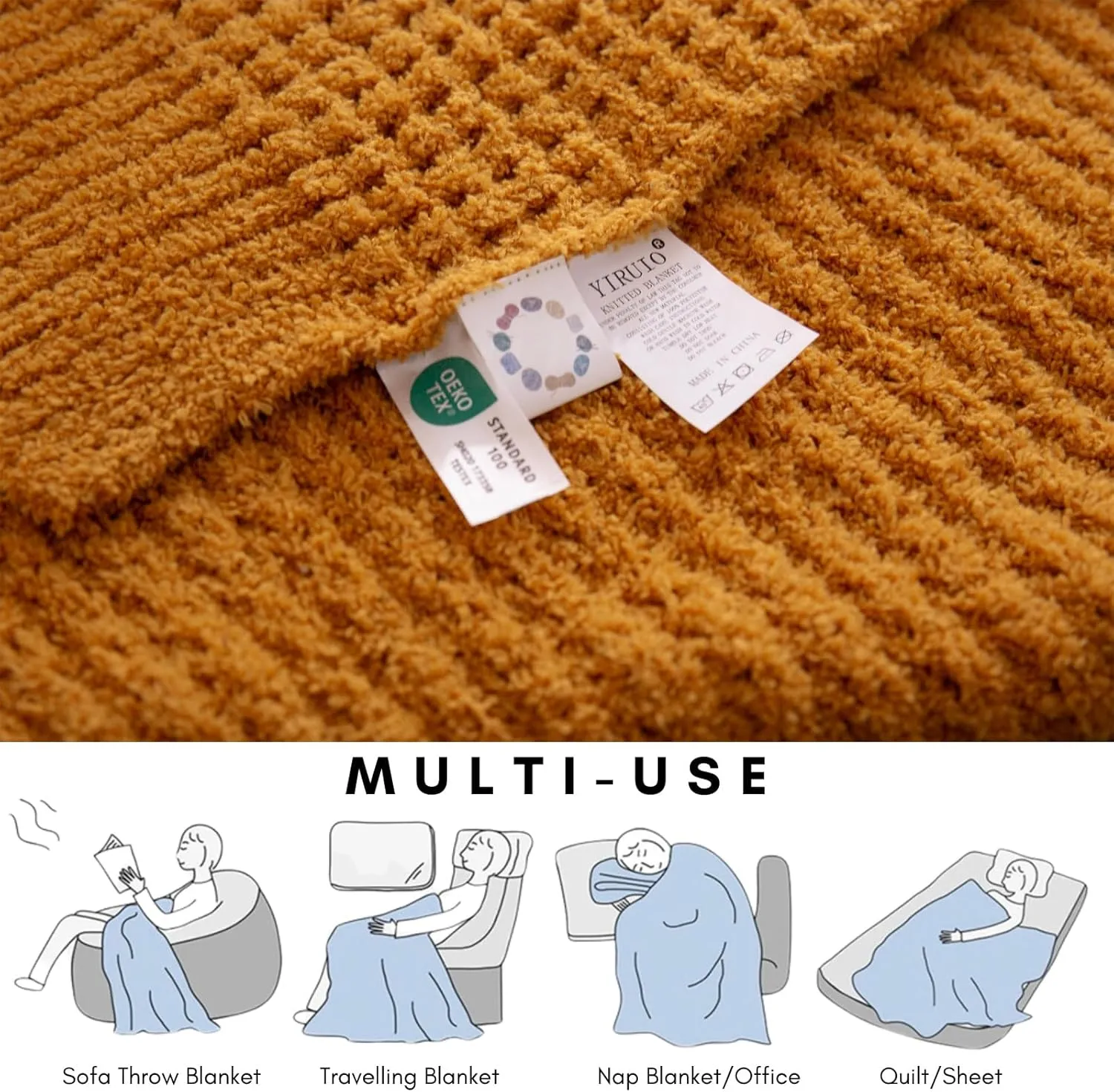 YIRUIO Microfiber Waffle Throw Blanket Weave Knit Super Soft Ultra Cozy Fuzzy Fluffy Warm for Living Room Bedroom Bedding Farmhouse (Wheat Yellow, 51'' x 63'')