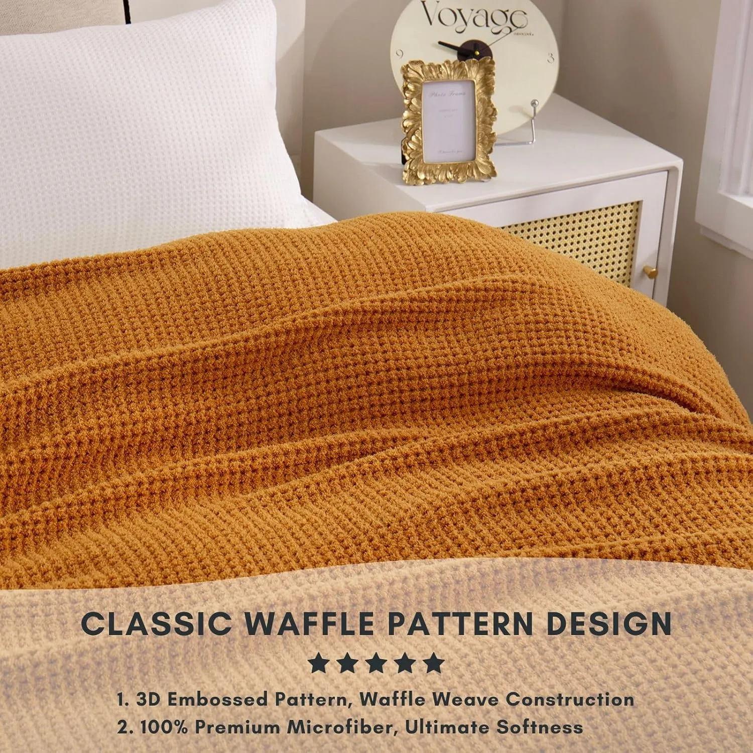 YIRUIO Microfiber Waffle Throw Blanket Weave Knit Super Soft Ultra Cozy Fuzzy Fluffy Warm for Living Room Bedroom Bedding Farmhouse (Wheat Yellow, 51'' x 63'')