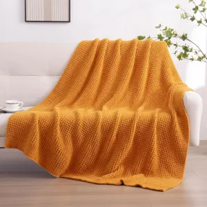 YIRUIO Microfiber Waffle Throw Blanket Weave Knit Super Soft Ultra Cozy Fuzzy Fluffy Warm for Living Room Bedroom Bedding Farmhouse (Wheat Yellow, 51'' x 63'')