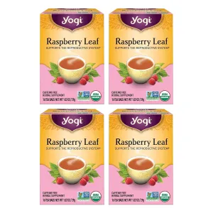 Yogi Raspberry Leaf Tea - Organic Raspberry Leaf Tea Supports Reproductive Health - Organic Tea Bags - Caffeine Free - 16 Tea Bags Per Pack (4 Packs)