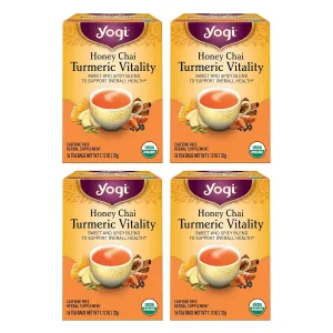 Yogi Tea Honey Chai Turmeric Vitality Tea - 16 Tea Bags per Pack (4 Packs) - Organic Tea to Support Overall Health - Includes Cinnamon Bark, Turmeric Root, Cardamom Pod, Ginger Root & More