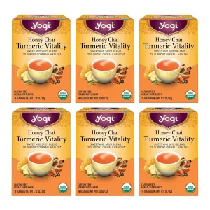 Yogi Tea Honey Chai Turmeric Vitality Tea - 16 Tea Bags per Pack (6 Packs) - Organic Tea to Support Overall Health - Includes Cinnamon Bark, Turmeric Root, Cardamom Pod, Ginger Root & More
