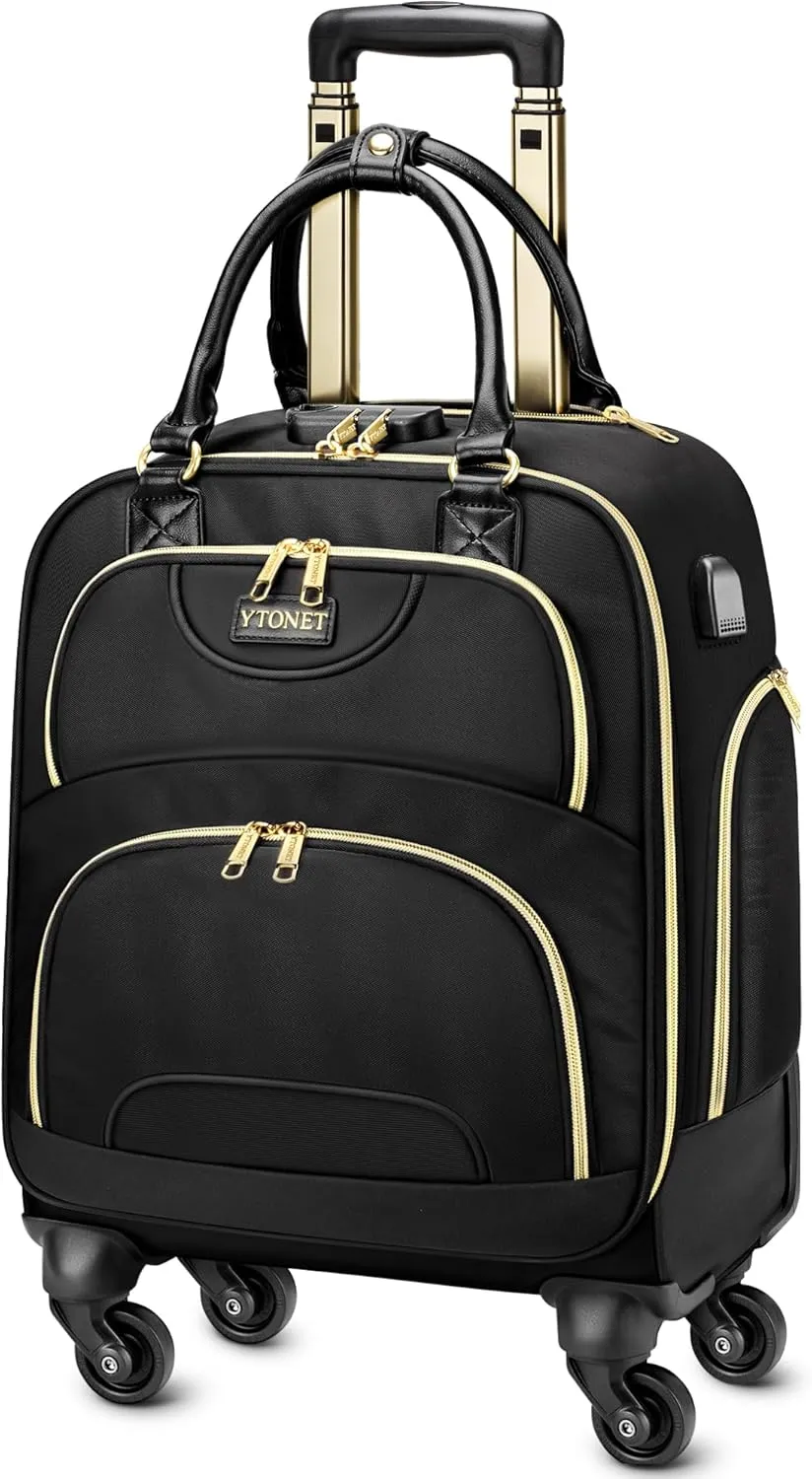 Ytonet Underseat Carry on Luggage with Wheels, Under Seat Bag for Airplanes with 4 Spinner Wheels, Multi-Pockets Personal Item Bag with Lock USB Port Weekender Overnight Travel