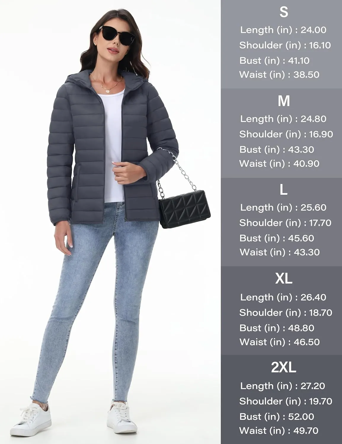 YUCOLEN Women's Puffer Jacket with Hood Lightweight Quilted Padded 4 Pockets Zip-up Coat Winter Jackets for Women
