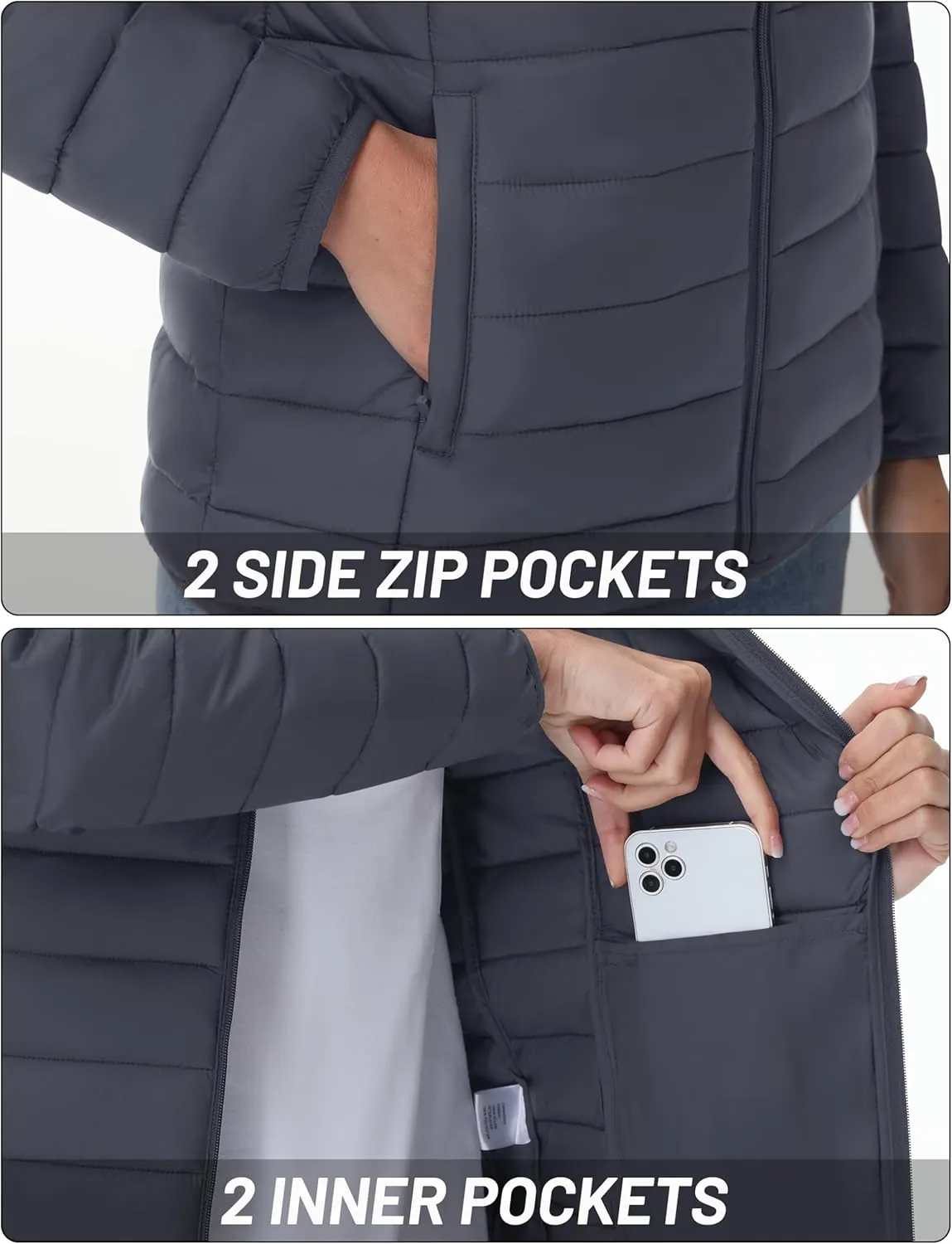 YUCOLEN Women's Puffer Jacket with Hood Lightweight Quilted Padded 4 Pockets Zip-up Coat Winter Jackets for Women