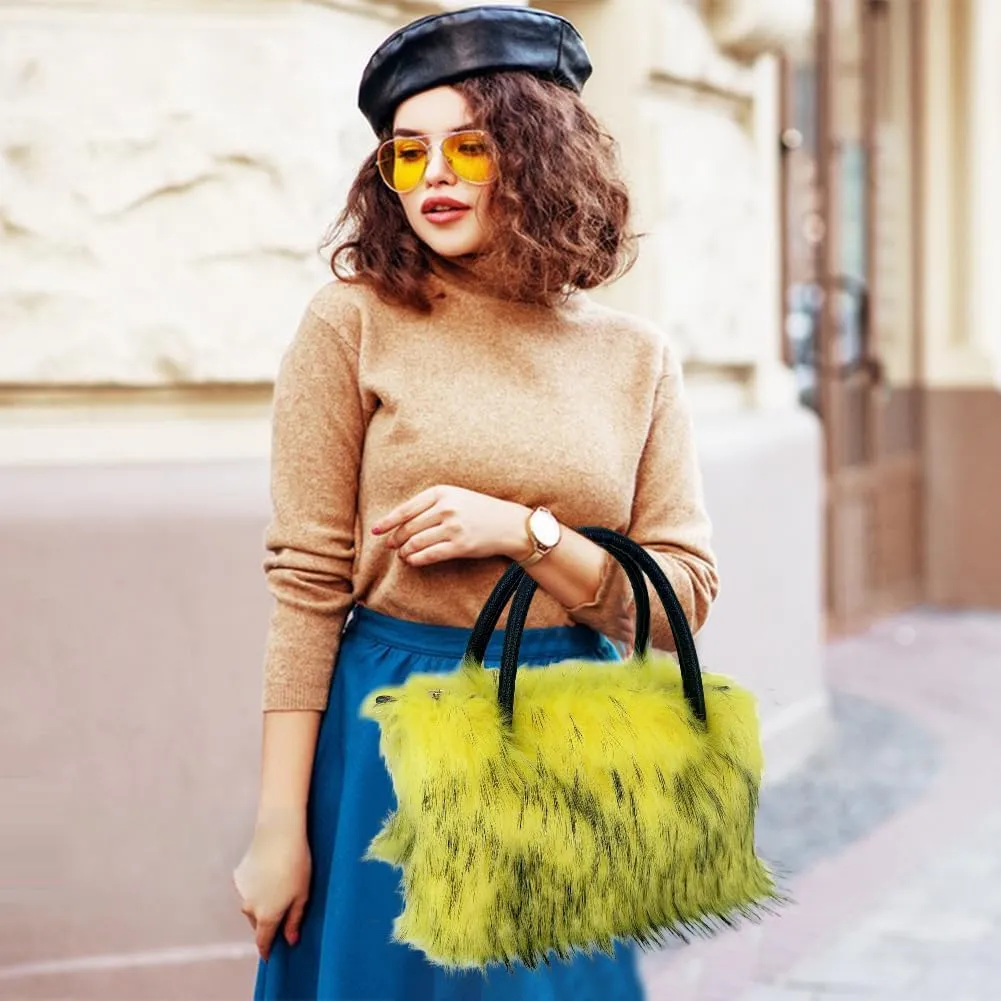 Zcargel Fluffy Winter Shoulder Bag Women's Fashion Shoulder Bags Square Plush Bag Soft Fuzzy Furry Handle Purse Handbag