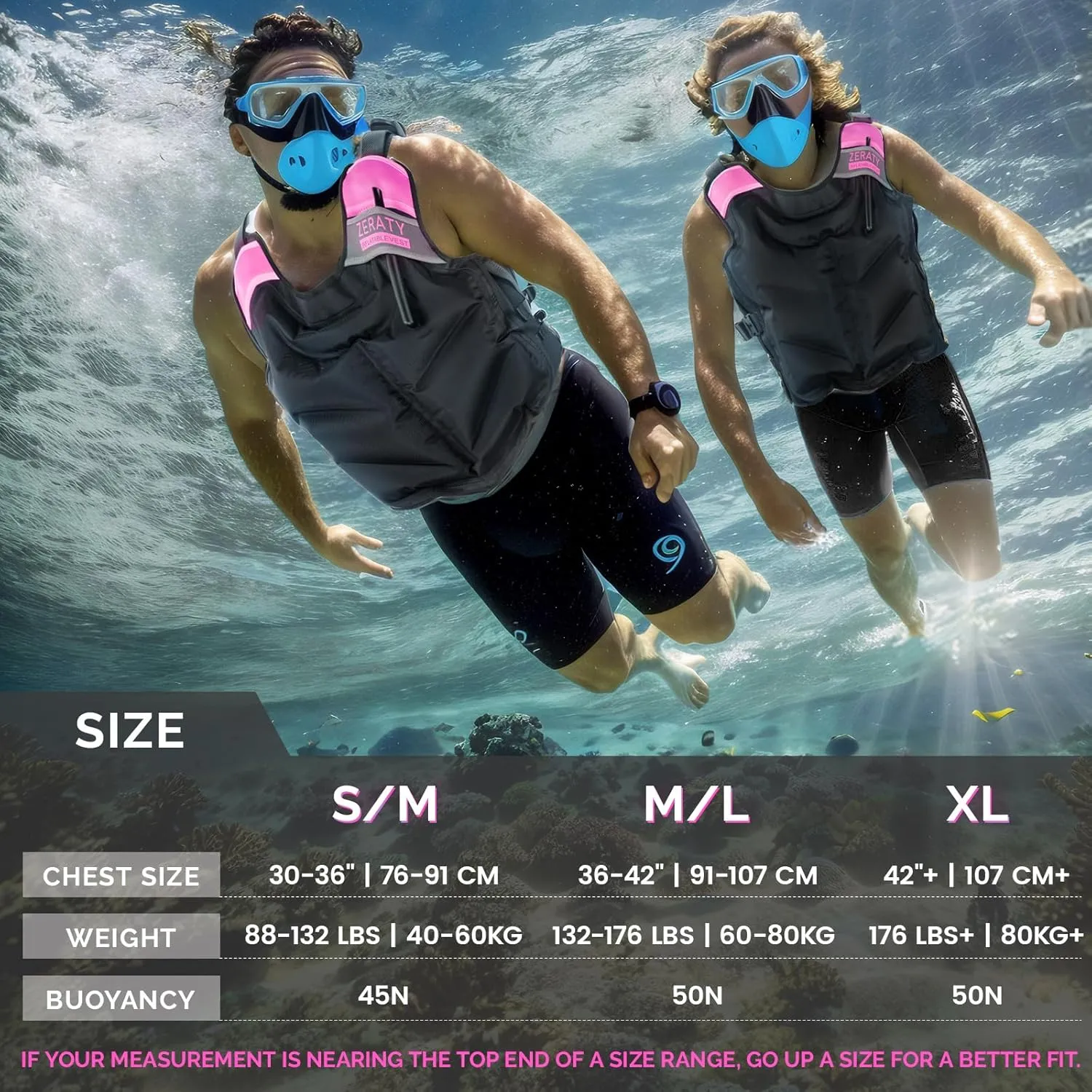 Zetary Inflatable Snorkel Vest - Portable Snorkel Jacket for Adults 90-220 lbs, Lightweight Buoyancy Aid with Quick Inflation, Ideal for Swimming Boating Paddleboarding Water Sports