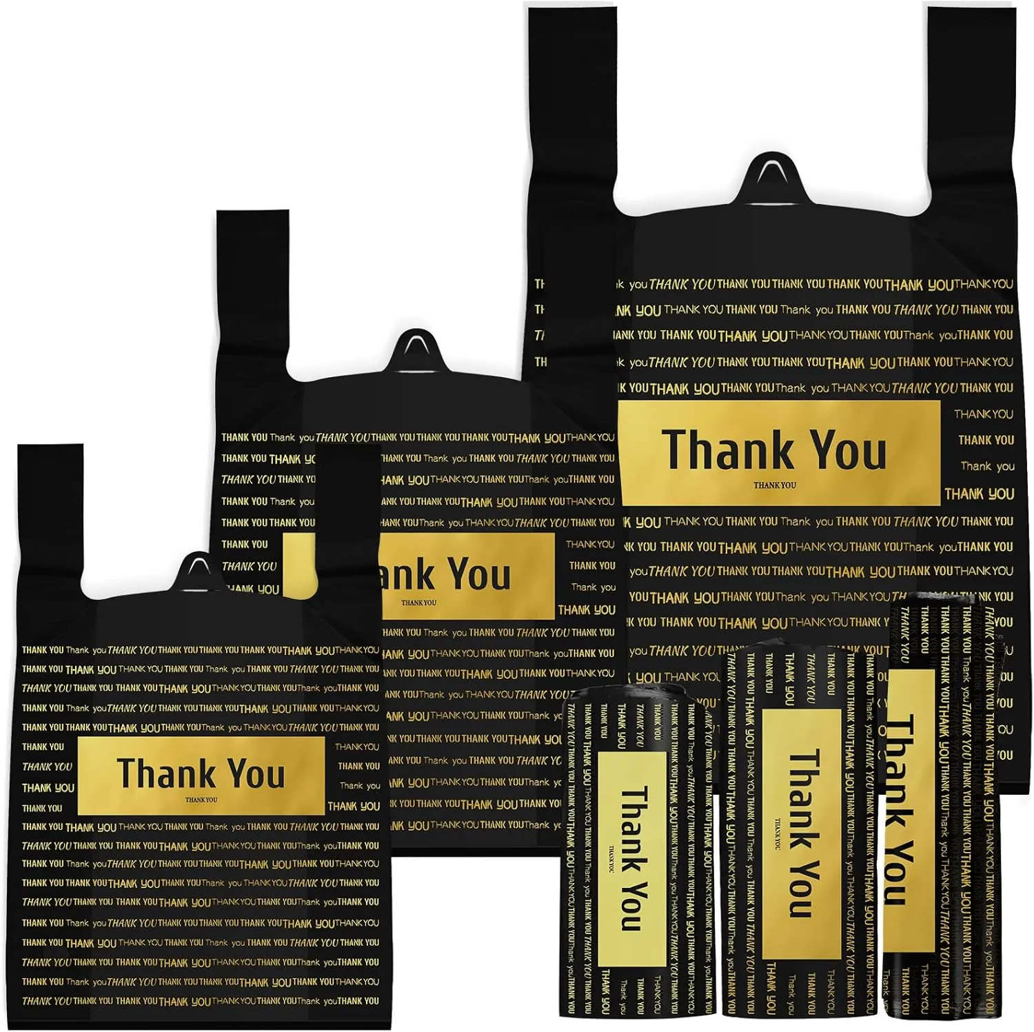 Zonon 200 Pieces Thank You Shopping Bags in 3 Sizes Plastic Bags with Handle Boutique Shopping Bags