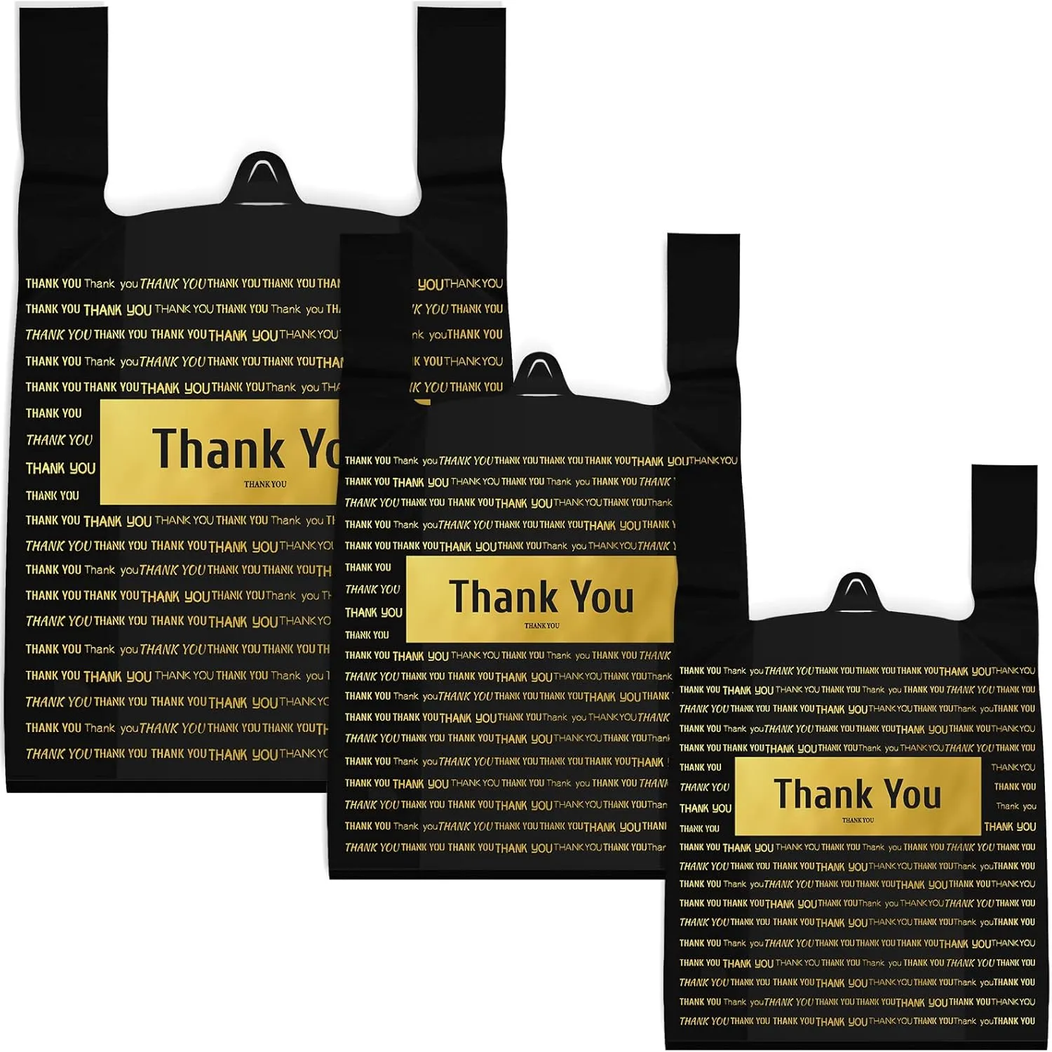 Zonon 200 Pieces Thank You Shopping Bags in 3 Sizes Plastic Bags with Handle Boutique Shopping Bags