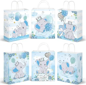 Zonon 24 Pack Elephant Baby Shower Gift Bags Baby Shower Favor Bags for New Parents Sprinkle Birthday Party Guests Gifts Gender Reveal Supplies Decor(Blue)