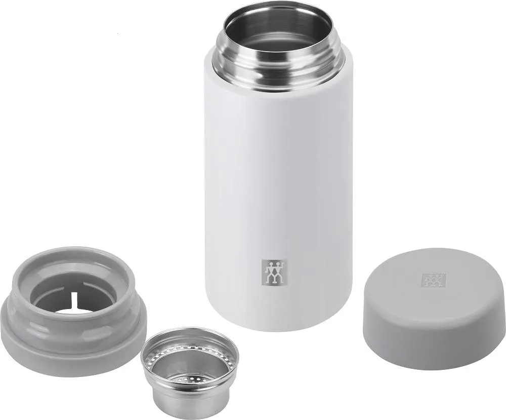 Zwilling Thermo Thermos Flask, Integrated Filter Insert, Vacuum Flask for Tea & Infused Water, Double Wall Insulation, 420 ml, Height: 17,2 cm, White